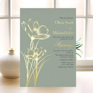 Sage green Wildflower Wedding Invitation