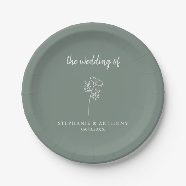 Sage Green Wildflower Wedding Napkins Paper Plate (Front)