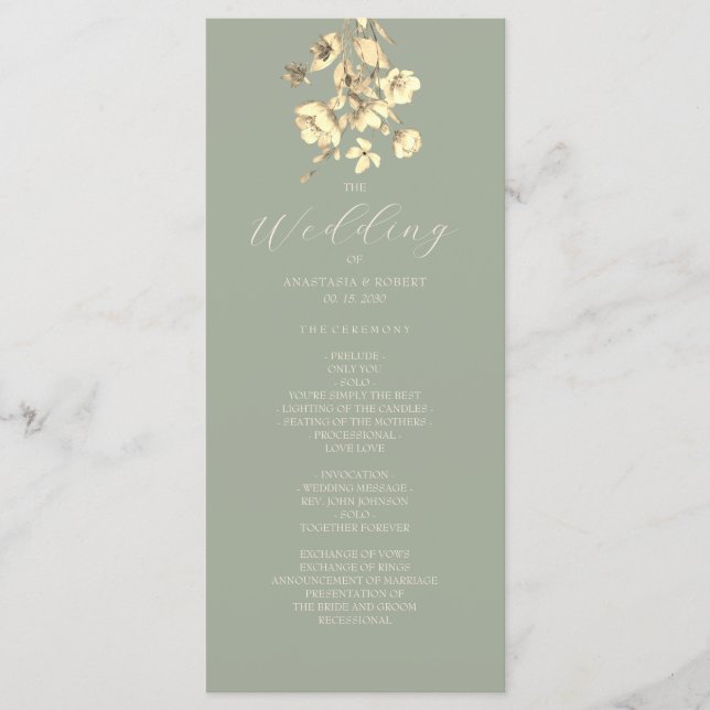Sage Green Wildflower Wedding Program (Front)