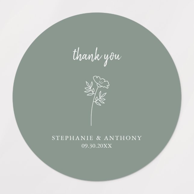 Sage Green Wildflower Wedding Thank You (Design 1)