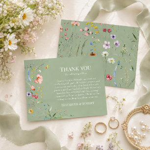 Sage Green Wildflower Wedding Thank You Card
