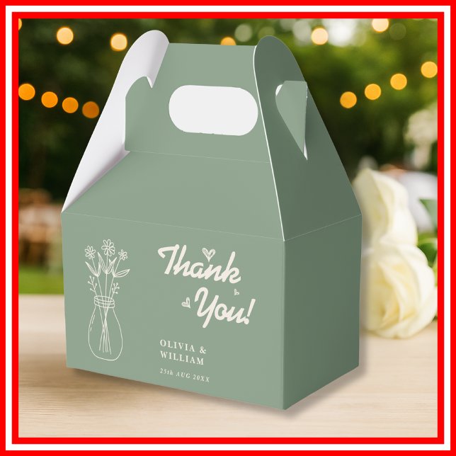 Sage Green Wildflower Wedding Thank You Favour Box (Creator Uploaded)