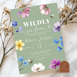 Sage Green Wildflower Wildly in Love Bridal Shower Invitation