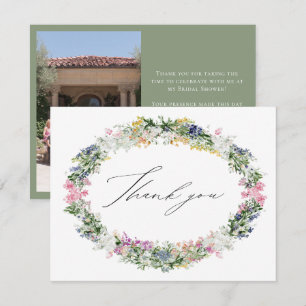 Sage Green Wildflower Wreath Wedding Bridal Shower Thank You Card