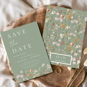 Sage Green Wildflowers Boho Save the Date