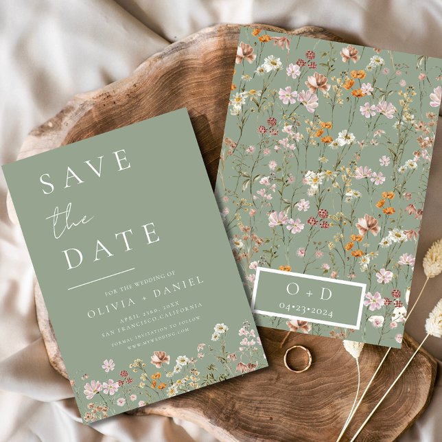 Sage Green Wildflowers Boho Save the Date (Creator Uploaded)