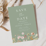 Sage Green Wildflowers Boho Save the Date<br><div class="desc">This elegant boho save the date minimalist wildflower invitation is the perfect way to announce your upcoming nuptials in a stylish and affordable way. The invitation features a simple design with a wildflower and a modern font. The invitation is customisable with your own text and details, making it the perfect...</div>