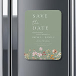 Sage Green Wildflowers Boho Save the Date Magnet<br><div class="desc">This elegant boho save the date minimalist wildflower invitation is the perfect way to announce your upcoming nuptials in a stylish and affordable way. The invitation features a simple design with a wildflower and a modern font. The invitation is customisable with your own text and details, making it the perfect...</div>