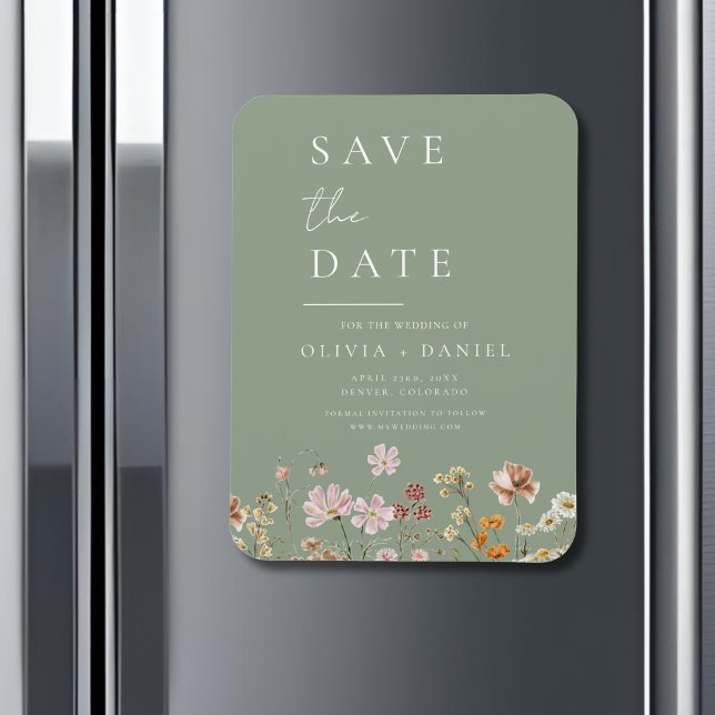 Sage Green Wildflowers Boho Save the Date Magnet (Creator Uploaded)
