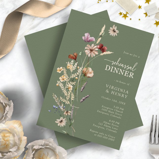 Sage Green Wildflowers Rehearsal Dinner Invitation (Boho Sage Green Wildflowers Rehearsal Dinner Invitation by Painted Paperie
)