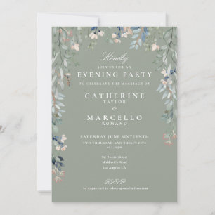 Sage Green Wildflowers Wedding Evening Party Invitation
