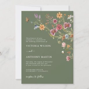 Sage Green Wildflowers Wedding Invitation