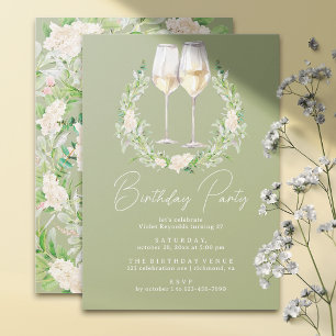Sage Green Wine   Modern Any Age Adult Birthday Invitation