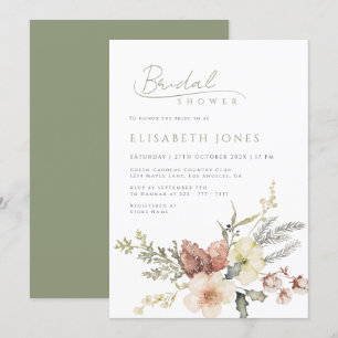Sage Green Winter Christmas Floral Bridal Shower Invitation