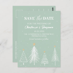 Sage Green Winter Christmas Save the Date Wedding  Postcard
