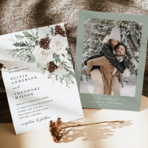 Sage Green Winter Floral Pine Photo Back Wedding