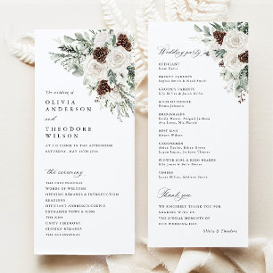 Sage Green Winter Floral Pine Wedding Ceremony Program