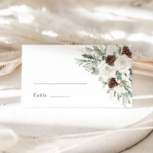 Sage Green Winter Floral Pine Wedding Place Card