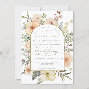 Sage Green Winter Pine Gold Christmas Wedding Invitation