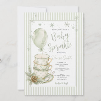 Sage Green Winter Snowflake Teacup Baby Sprinkle Invitation