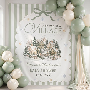 Sage Green Winter Village Christmas Baby Shower Tapestry