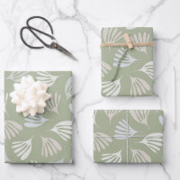 Sage Green Wisp Leaves Modern Abstract Pattern