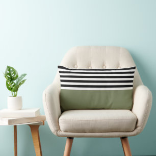 Sage Green With Black and White Stripes Lumbar Cushion