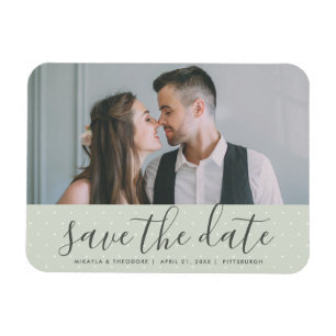 Sage Green with Dots Save the Date Wedding Photo Magnet