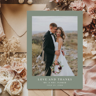 Sage Green with Elegant Text and Photo   Wedding Thank You Card