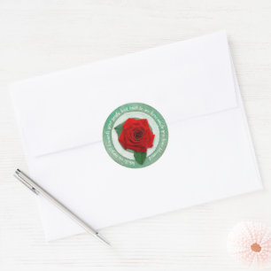 Sage Green with Red Rose Inspirational Quote Classic Round Sticker