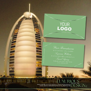 Sage Green with Silver Decor and Logo Chic Simply Business Card