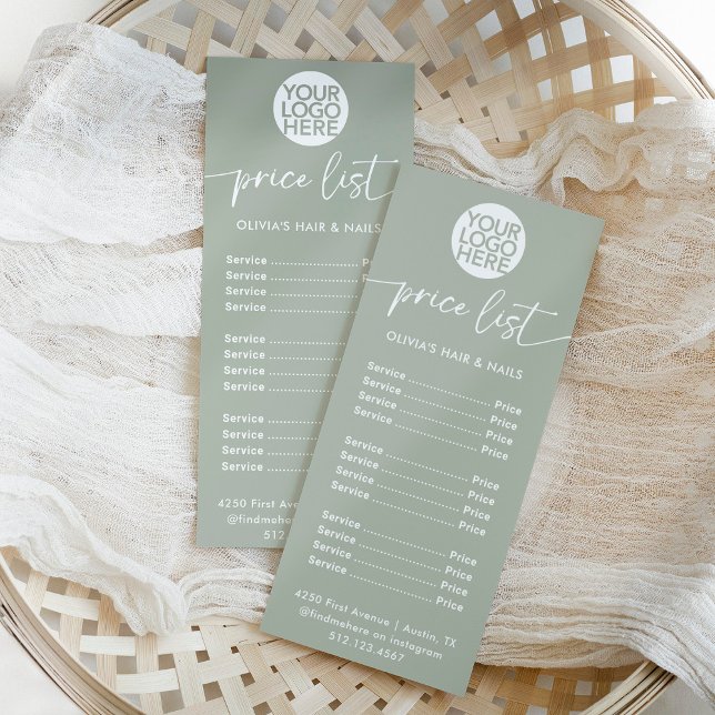 Sage Green with White Logo | Price List Services Rack Card (Creator Uploaded)