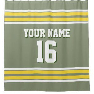 Sage Green with Yellow White Stripes Sports Jersey Shower Curtain