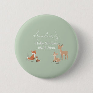 Sage Green Woodland Animal Baby Shower  6 Cm Round Badge