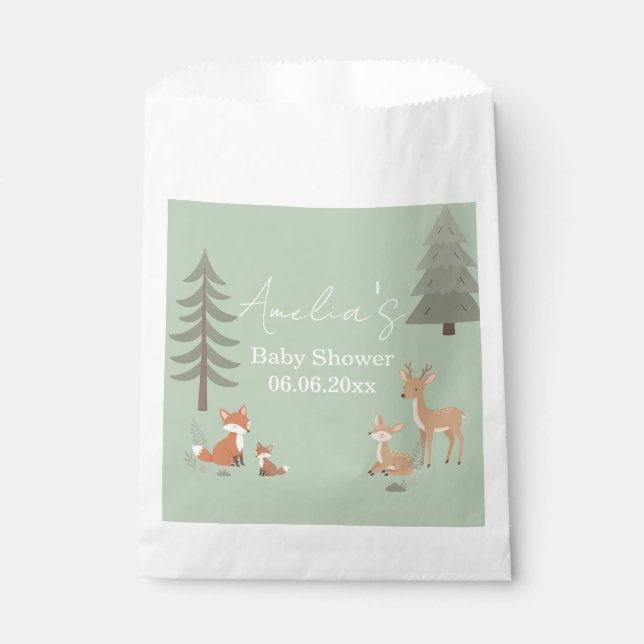 Sage Green Woodland Animal Baby Shower  Favour Bag (Front)