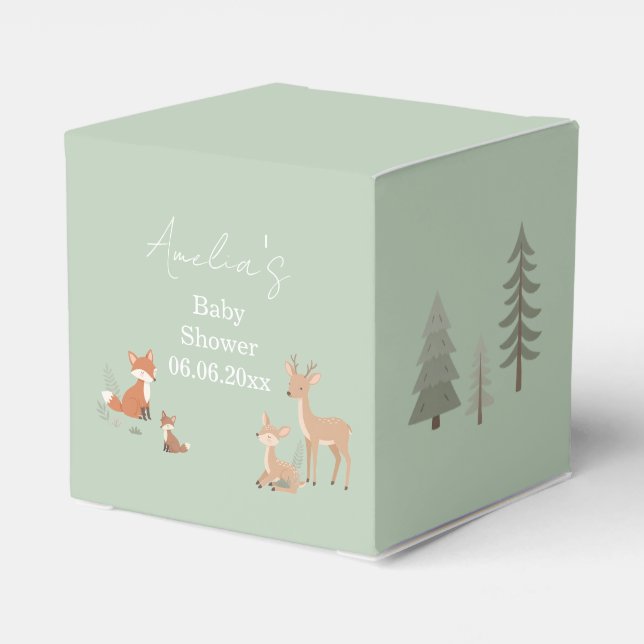 Sage Green Woodland Animal Baby Shower  Favour Box (Back Side)