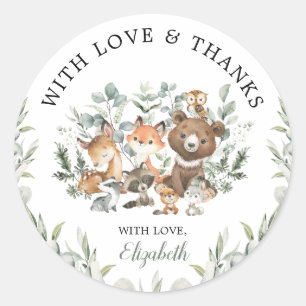 Sage Green Woodland Animals Eucalyptus Thank You Classic Round Sticker