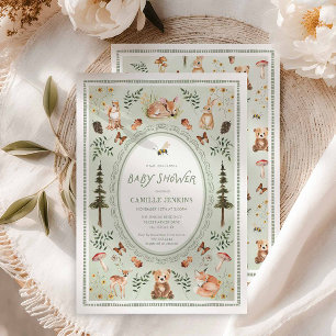 Sage Green Woodland Baby Shower Invitation