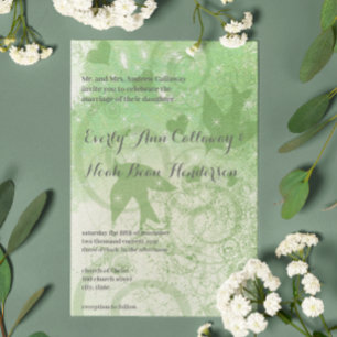 Sage Green Woodland Birds & Swirls Wedding Invitation