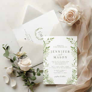 Sage Green Woodland Leaves Wedding Invitation