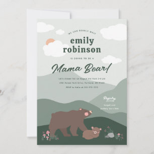 Sage Green Woodland Mountian Mama Bear Baby Shower Invitation