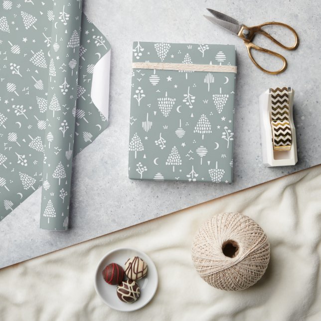 Sage Green Woodland Trees Wrapping Paper (Crafts)