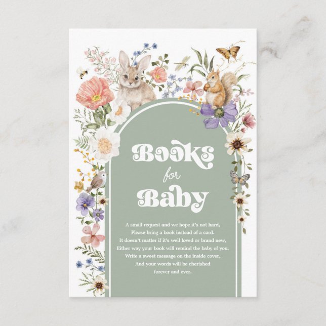 Sage Green Woodland Wildflower Books for Baby Enclosure Card (Front)