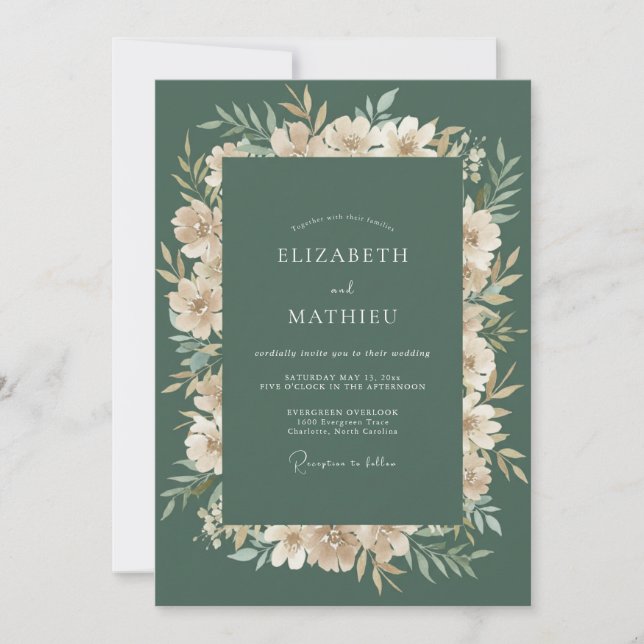 Sage Green Woven Botanical Wedding Invitation (Front)