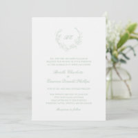 Sage Green Wreath Monogram QR Code Elegant Wedding