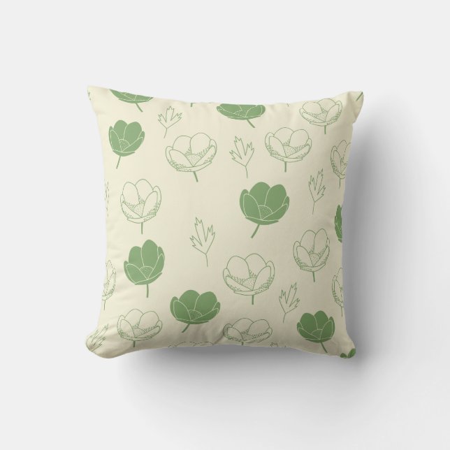 Sage Green & Yellow Floral Cushion (Front)