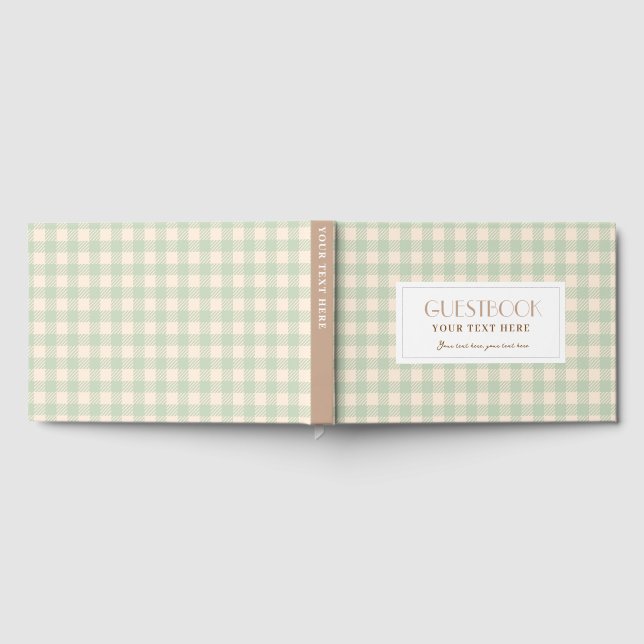 Sage green yellow pale light green gingham plaid guest book (Full)