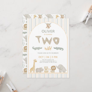 Sage Green Yellow Safari Two Wild 2nd Birthday Boy Invitation