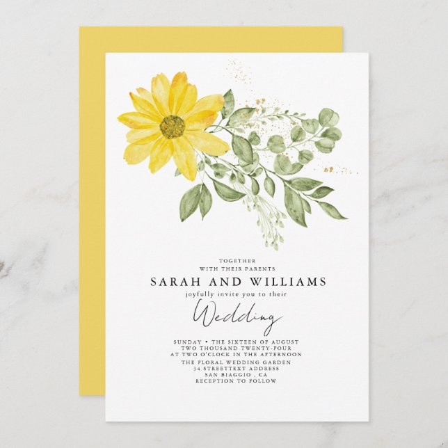 Sage Green Yellow Sunflower  Floral Boho Wedding  Invitation (Front/Back)