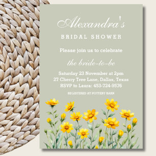 Sage Green Yellow Wildflower Spring Bridal Shower Invitation